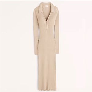 Abercrombie & Fitch Ribbed Polo Midi Sweater Dress